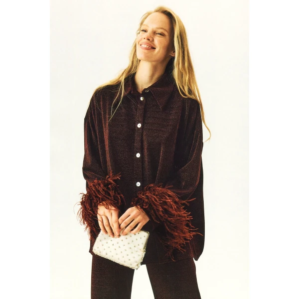 The Sleeper Cosmos Oversized Lurex Pajama Set in Burgundy, view 4