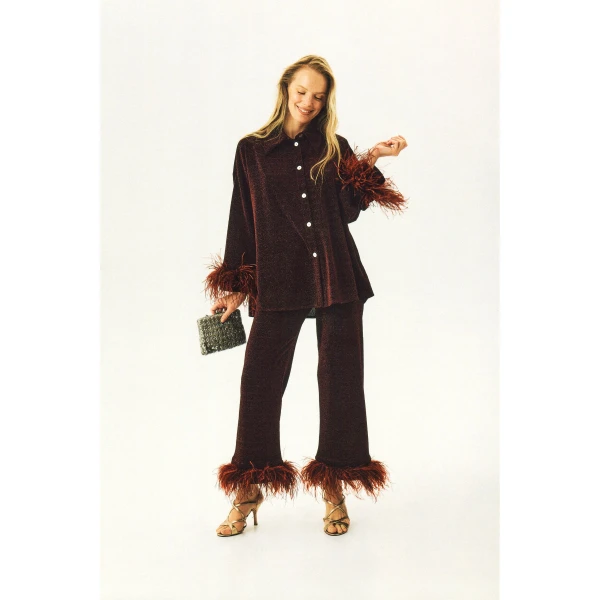 The Sleeper Cosmos Oversized Lurex Pajama Set in Burgundy, view 5