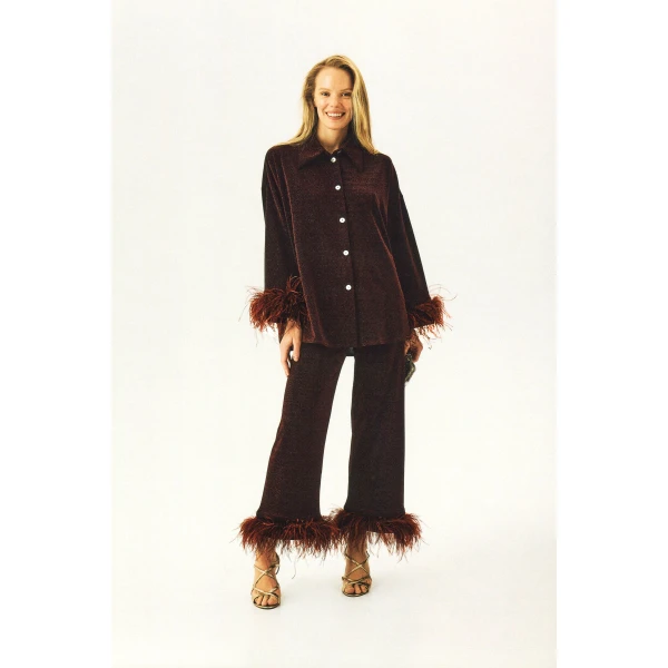 The Sleeper Cosmos Oversized Lurex Pajama Set in Burgundy, view 6