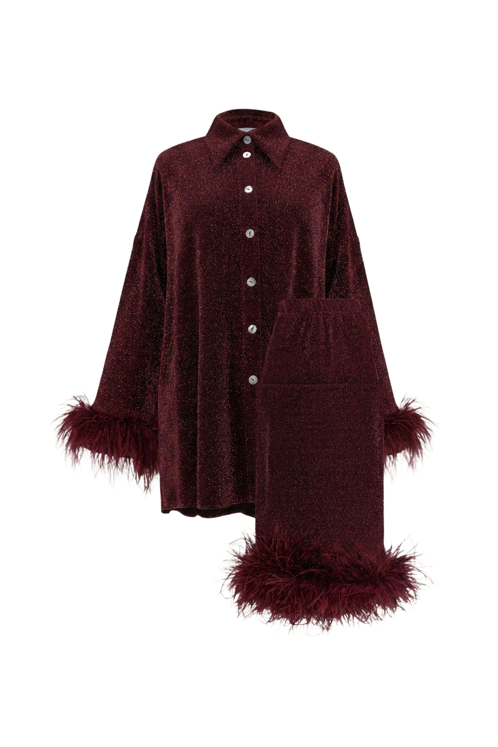 The Sleeper Cosmos Oversized Lurex Pajama Set in Burgundy