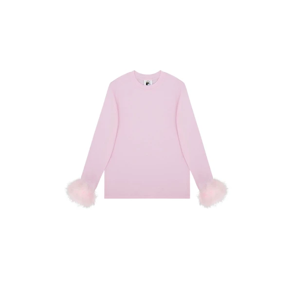 The Sleeper Long Sleeve Stretch-cotton Jersey T-Shirt with Detachable Feathers in Pink Top