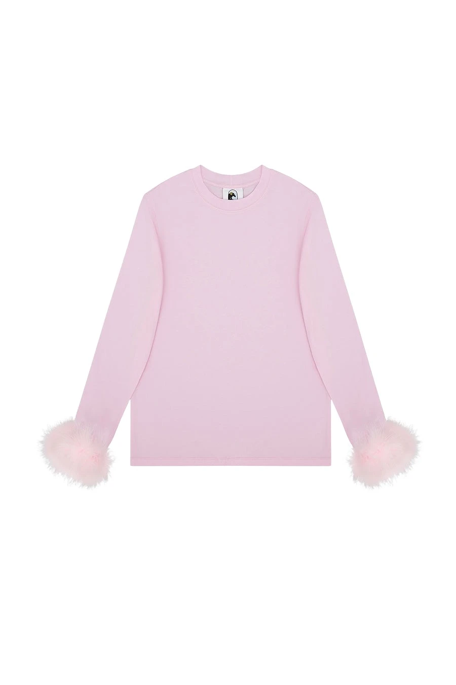 Long Sleeve Stretch-cotton Jersey T-Shirt with Detachable Feathers in Pink