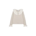 The Sleeper Malena Knitted Cardigan with Lace Collar in Beige