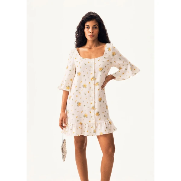 The Sleeper Marseille Linen Mini Dress with headscarf in Mimosa, view 2