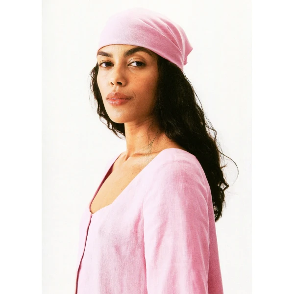 The Sleeper Marseille Linen Mini Dress with headscarf in Pink, view 3