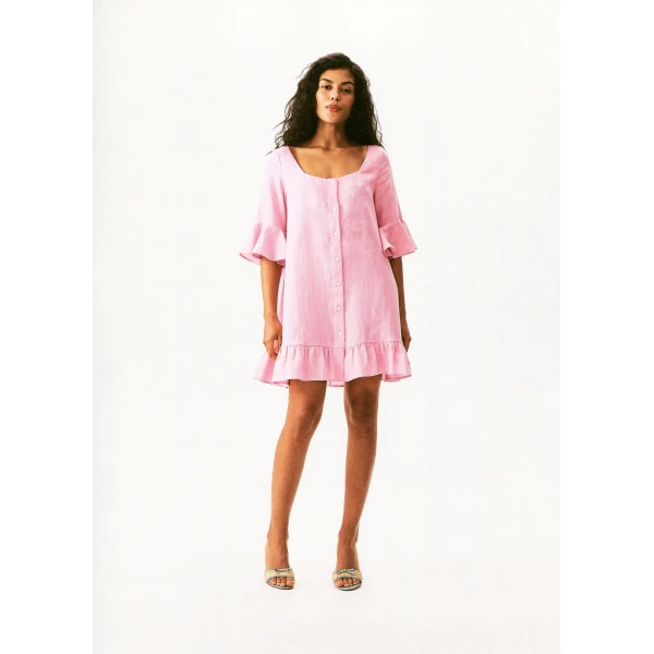 The Sleeper Marseille Linen Mini Dress with headscarf in Pink, view 4
