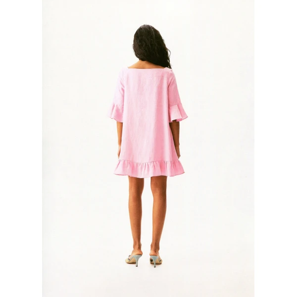The Sleeper Marseille Linen Mini Dress with headscarf in Pink, view 5