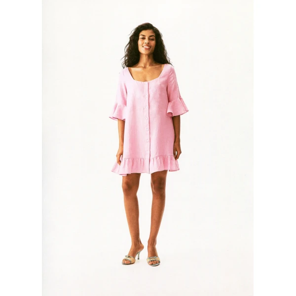 The Sleeper Marseille Linen Mini Dress with headscarf in Pink, view 6