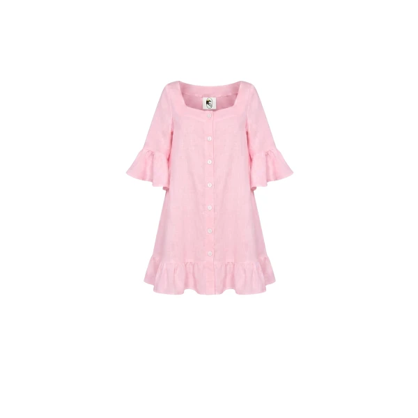 The Sleeper Marseille Linen Mini Dress with headscarf in Pink