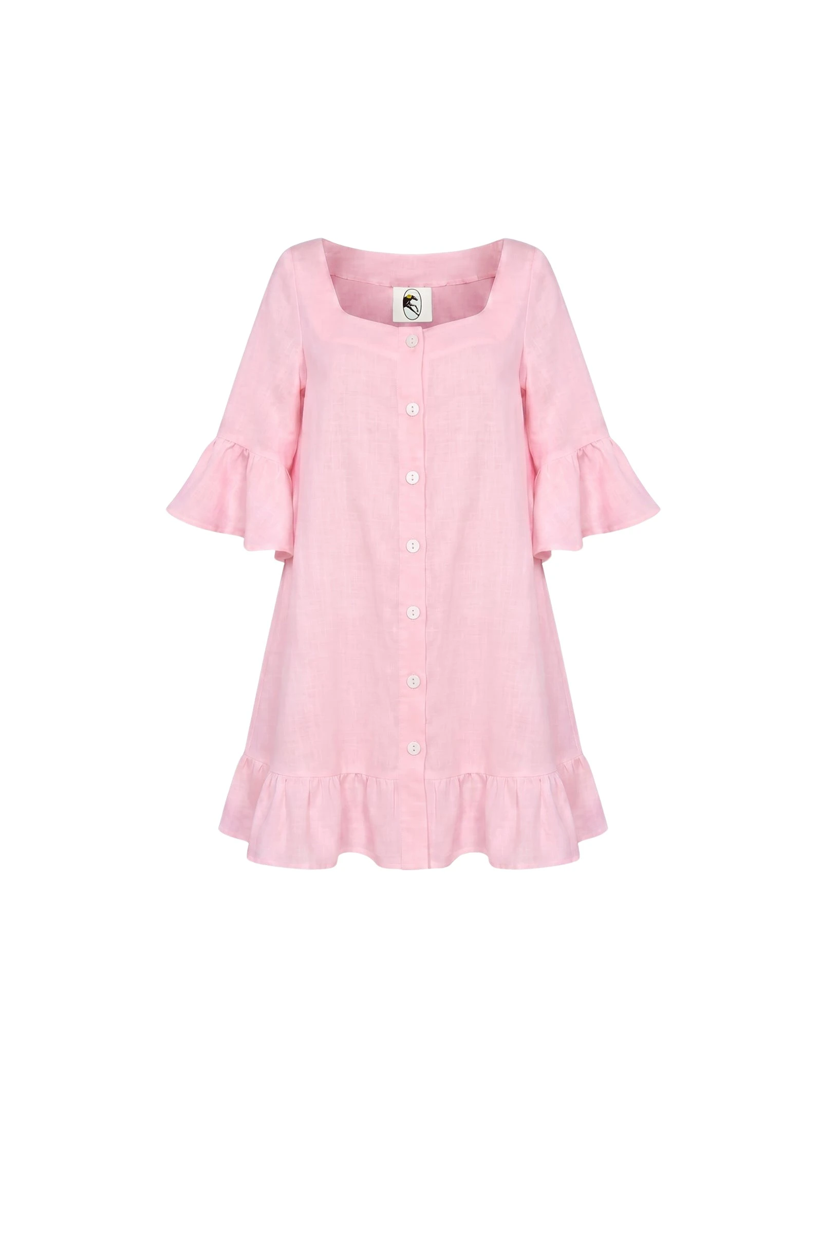 Sleeper-Marseille-Linen-Mini-Dress-with-headscarf-in-Pink11728_nobg The Sleeper Marseille Linen Mini Dress with headscarf in Pink