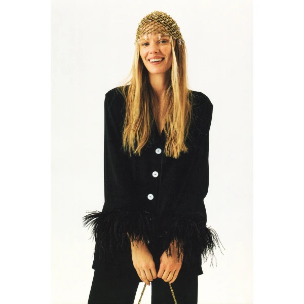The Sleeper Party Pajamas Set with Detachable Feathers in Black, view 2