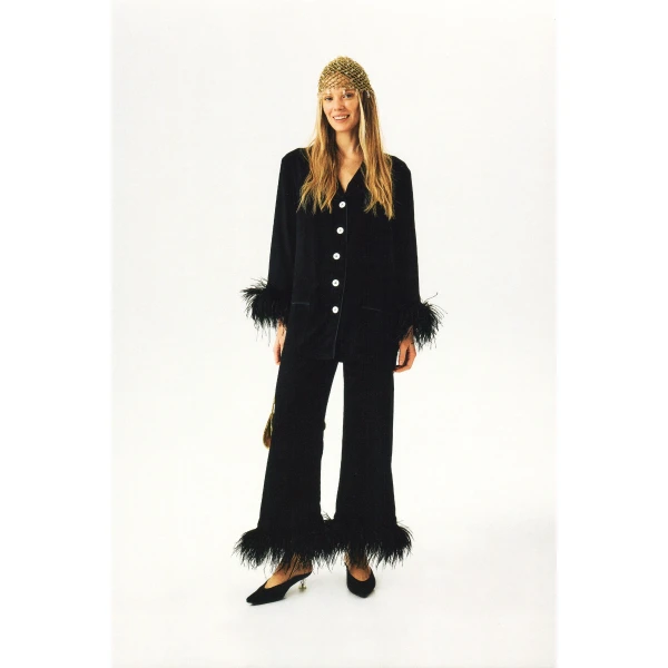 The Sleeper Party Pajamas Set with Detachable Feathers in Black, view 4