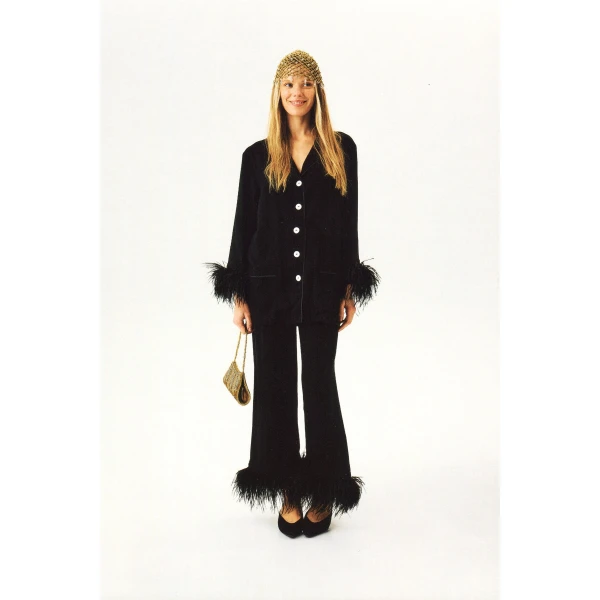 The Sleeper Party Pajamas Set with Detachable Feathers in Black, view 6