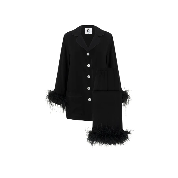 The Sleeper Party Pajamas Set with Detachable Feathers in Black