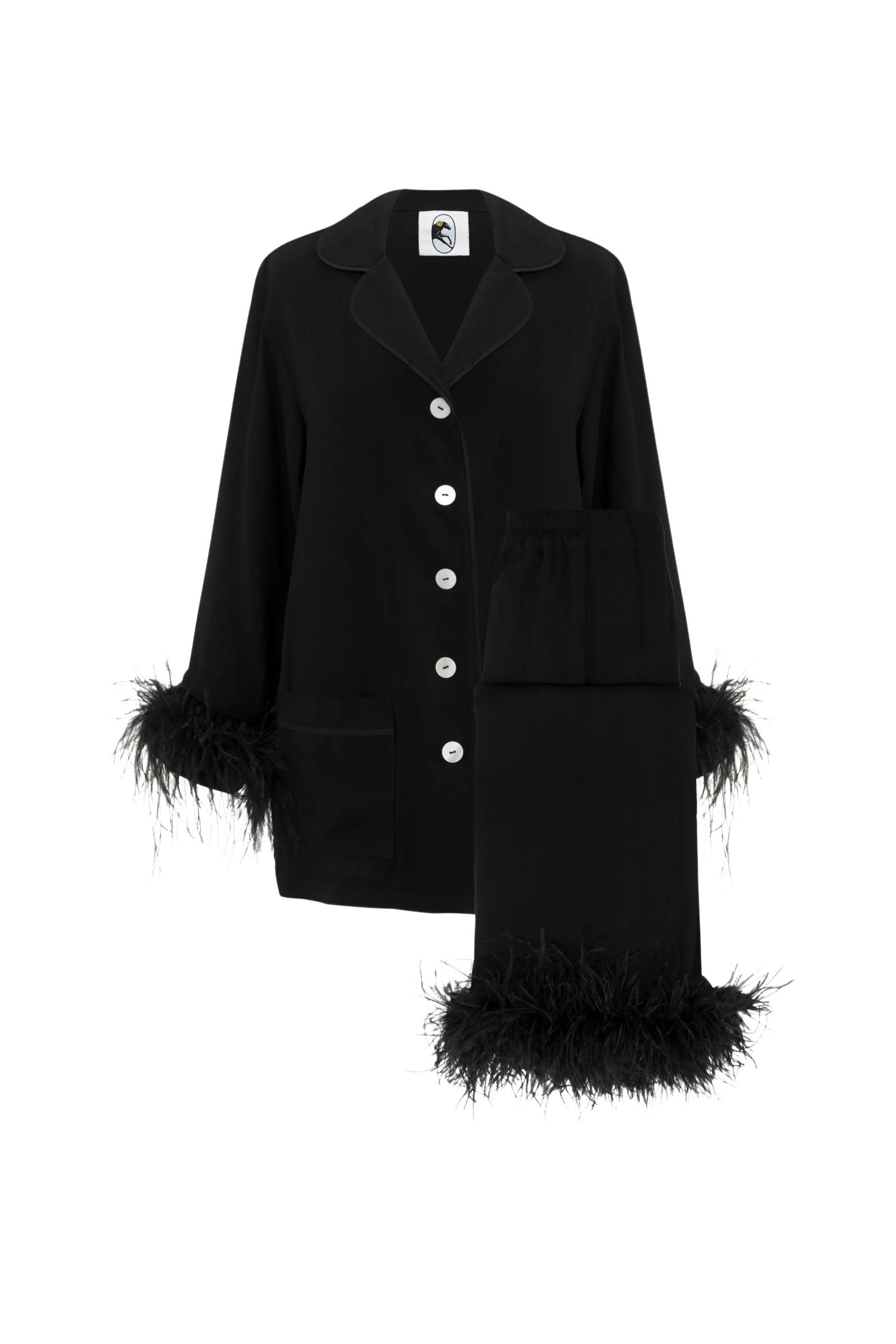 The Sleeper Party Pajamas Set with Detachable Feathers in Black