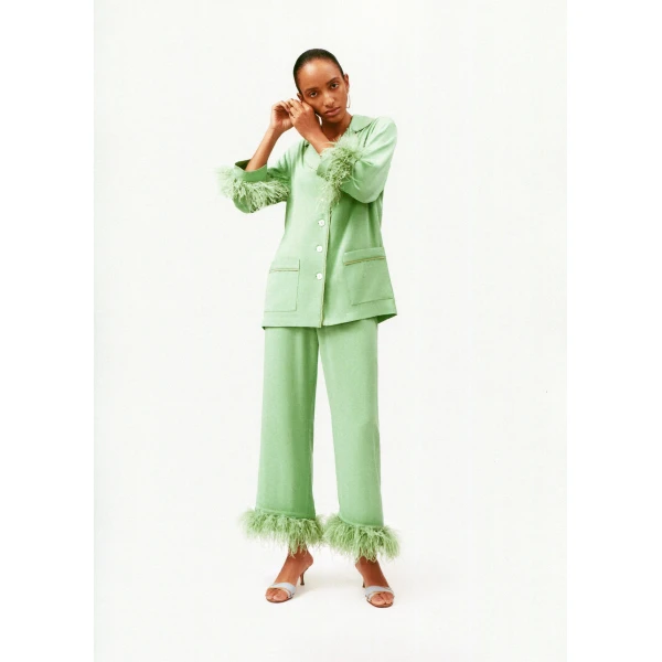 The Sleeper Party Pajamas Set with Detachable Feathers in Mint, view 2