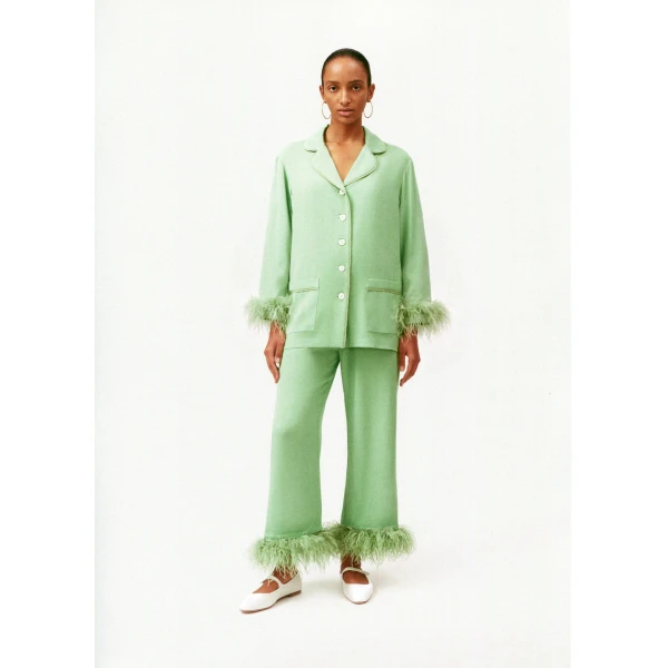 The Sleeper Party Pajamas Set with Detachable Feathers in Mint, view 5