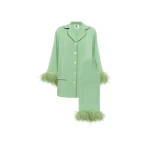 The Sleeper Party Pajamas Set with Detachable Feathers in Mint