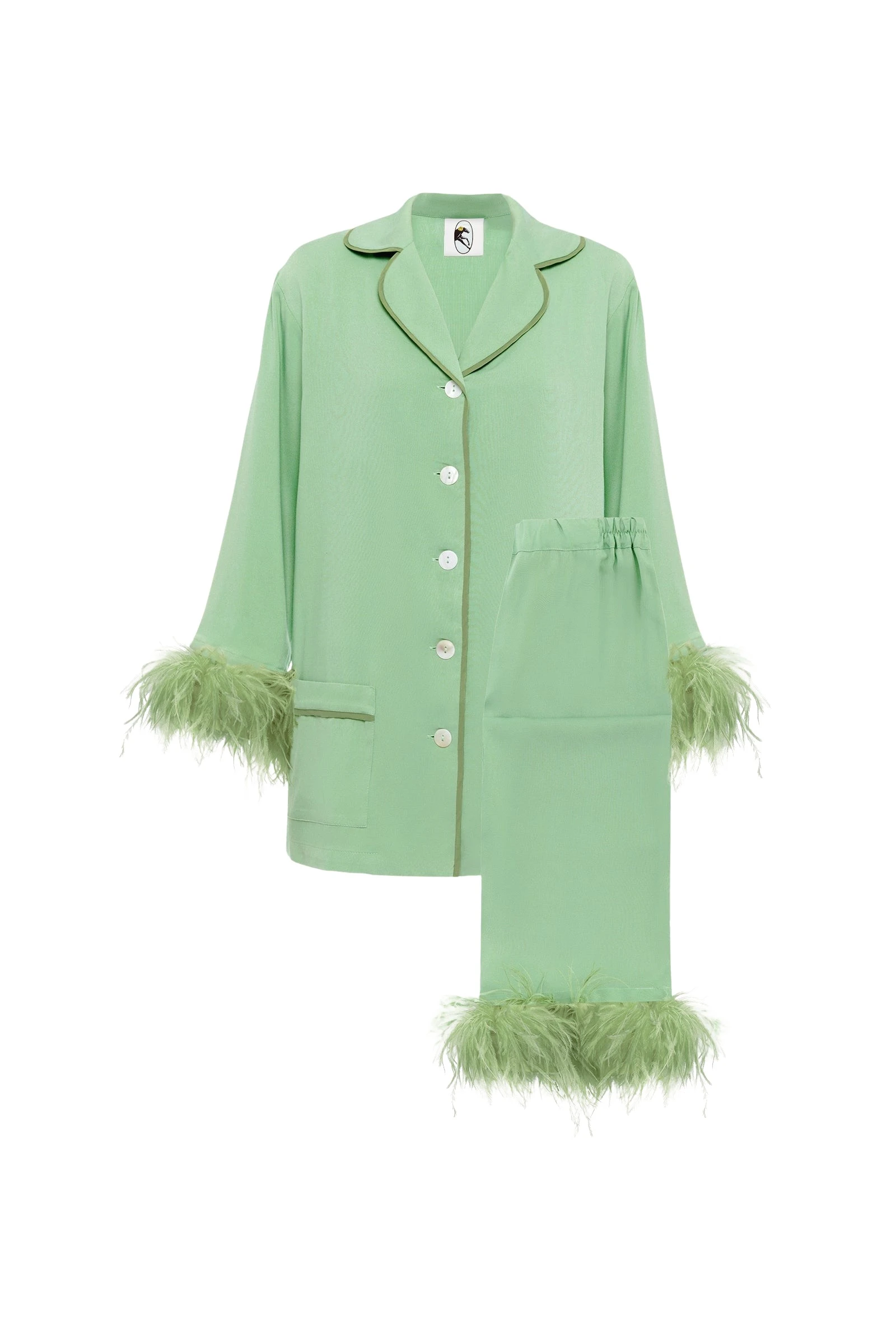 The Sleeper Party Pajamas Set with Detachable Feathers in Mint