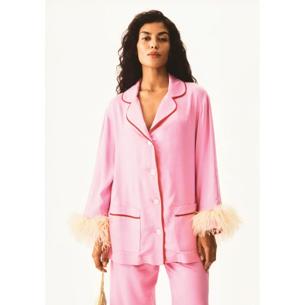 The Sleeper Party Pajamas Set with Detachable Feathers in Pink, view 2