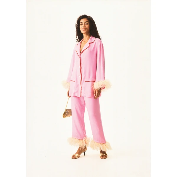 The Sleeper Party Pajamas Set with Detachable Feathers in Pink, view 3