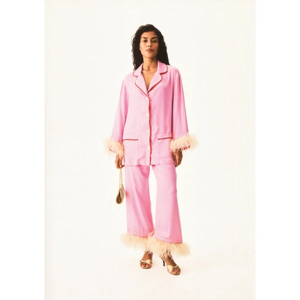 The Sleeper Party Pajamas Set with Detachable Feathers in Pink, view 5