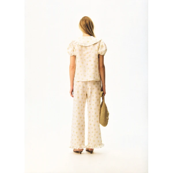 The Sleeper Puff Linen Lounge Pants with Headscarf in Daisies, view 3