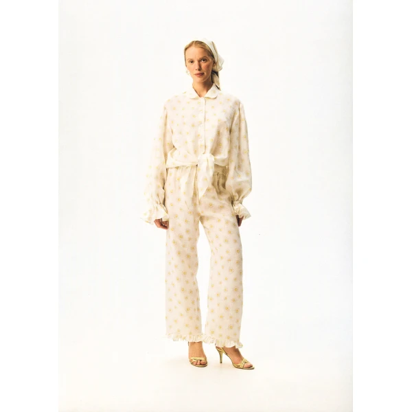 The Sleeper Puff Linen Lounge Pants with Headscarf in Daisies, view 5