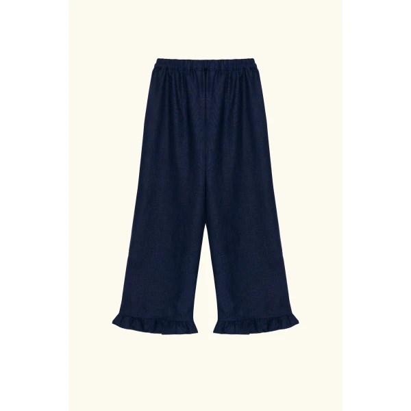 The Sleeper Puff Linen Lounge Pants with Headscarf in Navy, view 5