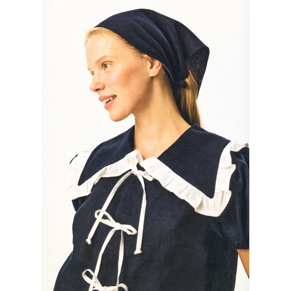 The Sleeper Puff Linen Lounge Shirt in Navy, view 3