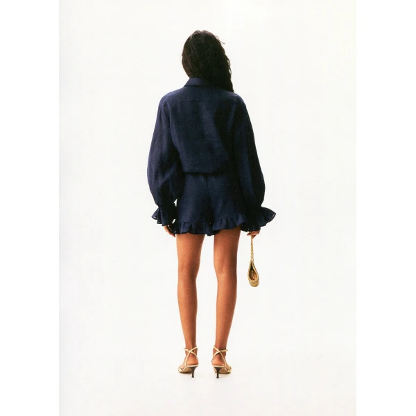 The Sleeper Puff Linen Lounge Shorts with Headscarf in Navy, view 5