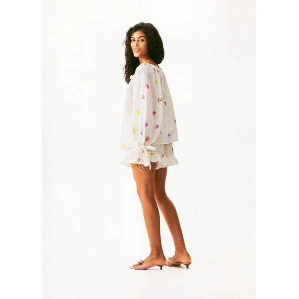 The Sleeper Puff Linen Lounge Shorts with Headscarf in Pancies, view 4