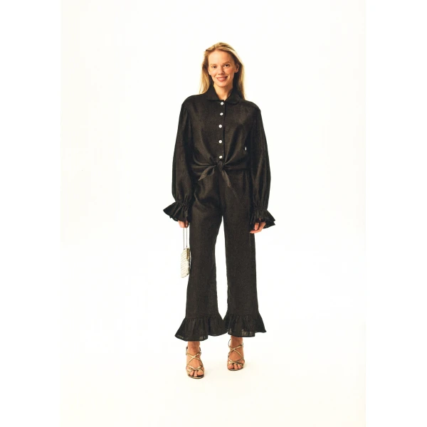 The Sleeper Rumba Linen Lounge Set with Headscarf in Black, view 3