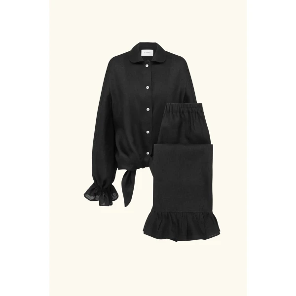 The Sleeper Rumba Linen Lounge Set with Headscarf in Black, view 5