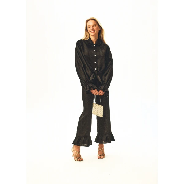 The Sleeper Rumba Linen Lounge Set with Headscarf in Black, view 6