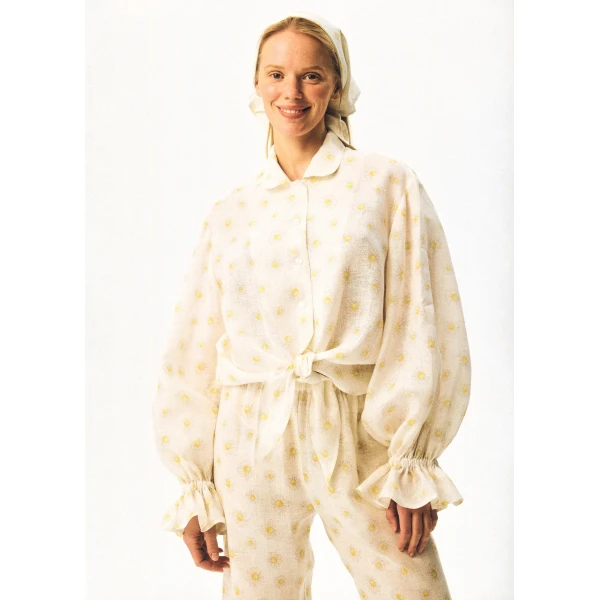 The Sleeper Rumba Linen Lounge Shirt in Daisies, view 3