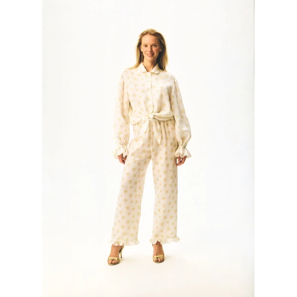 The Sleeper Rumba Linen Lounge Shirt in Daisies, view 4