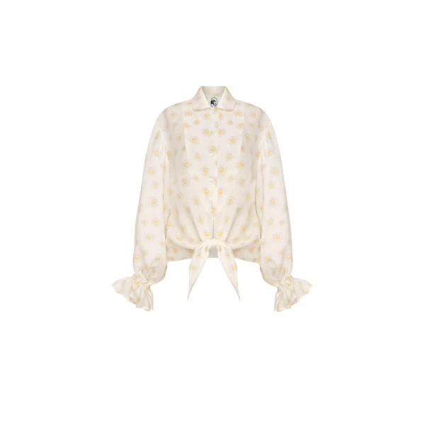 The Sleeper Rumba Linen Lounge Shirt in Daisies