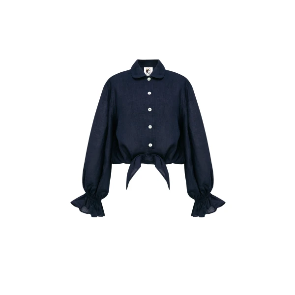 The Sleeper Rumba Linen Lounge Shirt in Navy