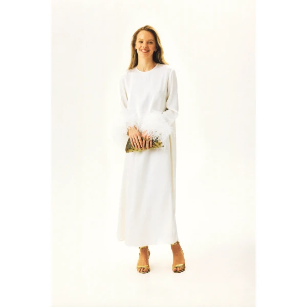 The Sleeper Suzi Maxi Dress With Detachable Feathers in White, view 2