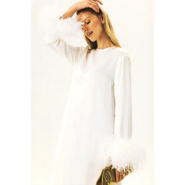 The Sleeper Suzi Maxi Dress With Detachable Feathers in White, view 3