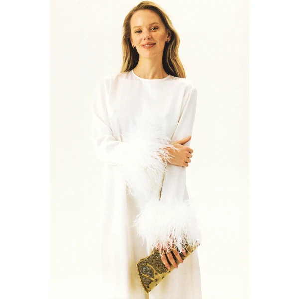 The Sleeper Suzi Maxi Dress With Detachable Feathers in White, view 6