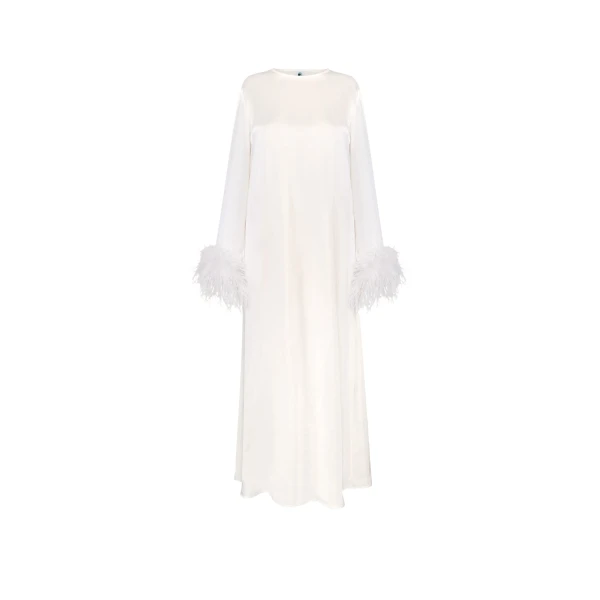 The Sleeper Suzi Maxi Dress With Detachable Feathers in White