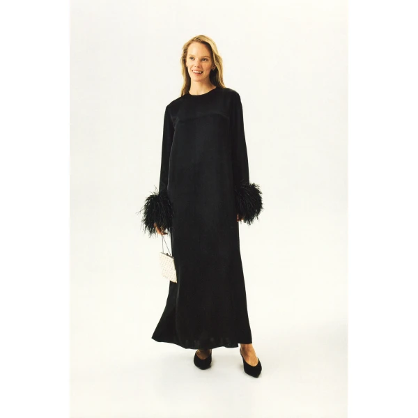 The Sleeper Suzi Maxi Dress with Detachable Feathers in Black, view 3