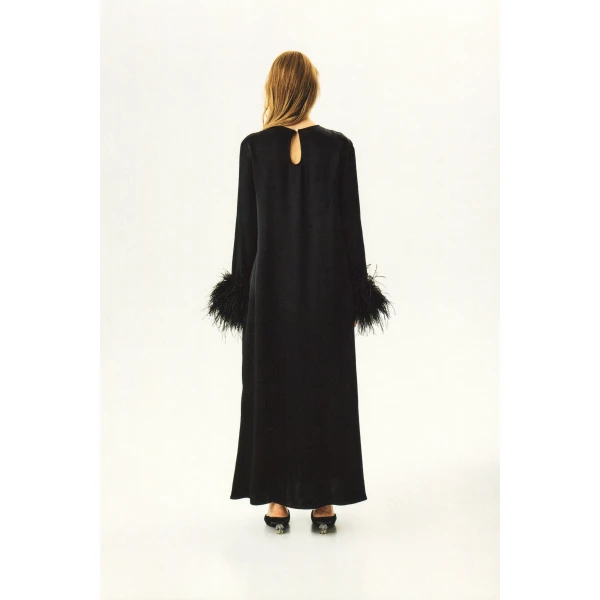 The Sleeper Suzi Maxi Dress with Detachable Feathers in Black, view 5