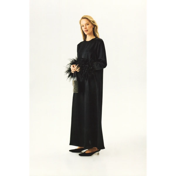 The Sleeper Suzi Maxi Dress with Detachable Feathers in Black, view 6