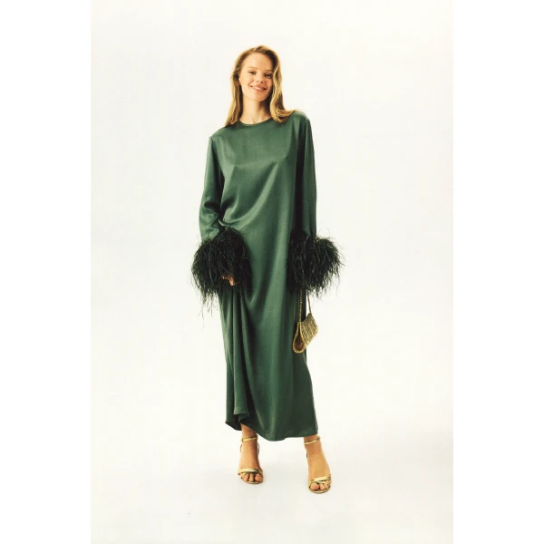 The Sleeper Suzi Maxi Dress with Detachable Feathers in Green, view 4