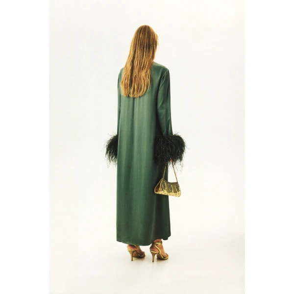 The Sleeper Suzi Maxi Dress with Detachable Feathers in Green, view 5