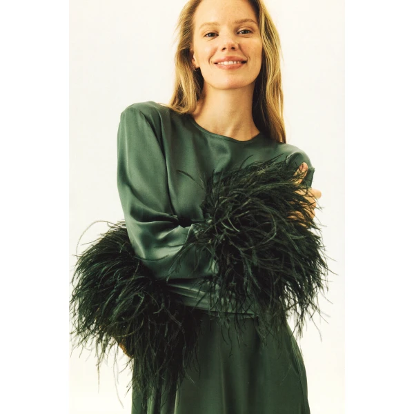 The Sleeper Suzi Maxi Dress with Detachable Feathers in Green, view 6