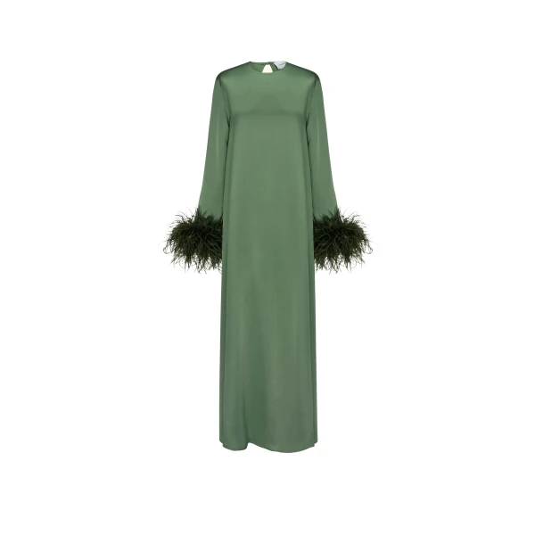 The Sleeper Suzi Maxi Dress with Detachable Feathers in Green